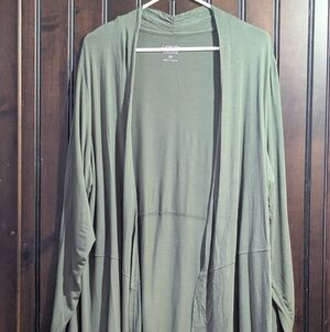 Logo Lori Goldstein 2X Green Open Front Cardigan With Pockets Flattering Fit